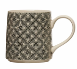 Black & Cream Stamped Stoneware Mug
