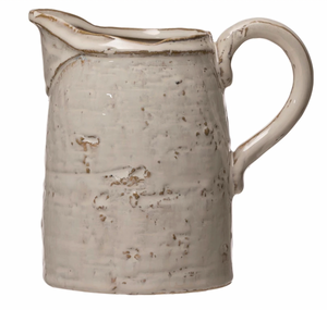 White Stoneware Textured Pitcher