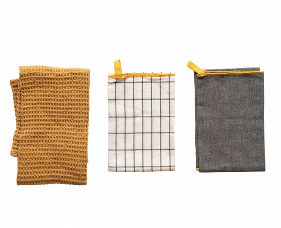 Mustard, Grid, & Grey Towel Set