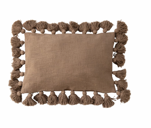 Mocha Cotton Lumbar Pillow w/ Tassels