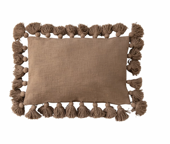 Mocha Cotton Lumbar Pillow w/ Tassels