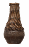 Hand-Woven Ratten & Distressed Clay Vase
