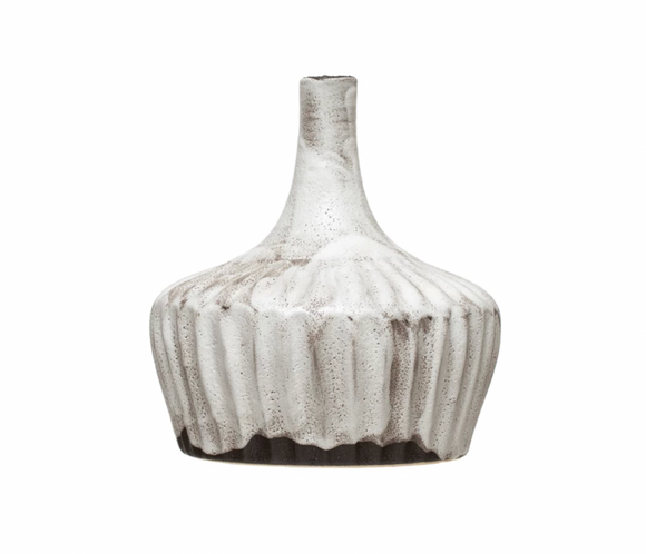 Distressed Reactive Glaze Stoneware Fluted Vase