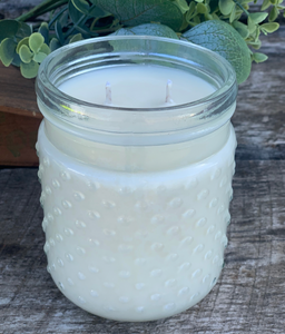 Patchouli + Fruit Tea 30oz Soy Candle in Hobnail Glass