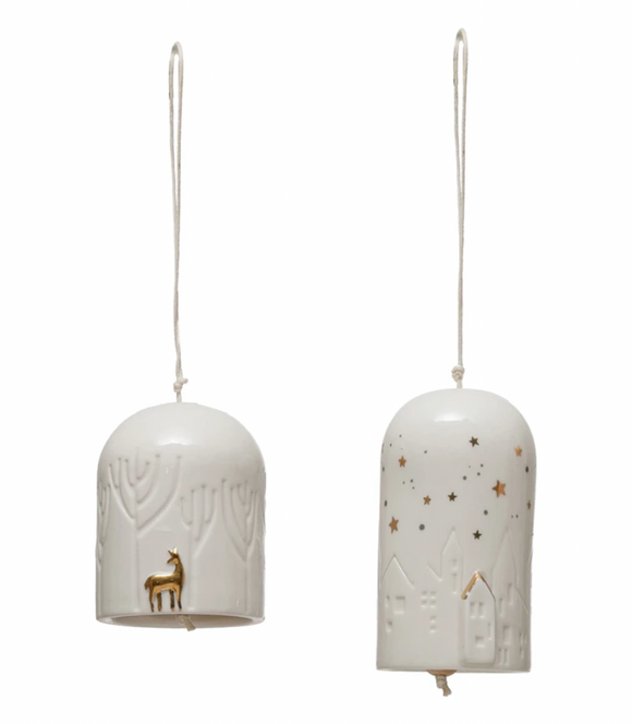 Porcelain Bell Ornaments w/ Holiday Scene