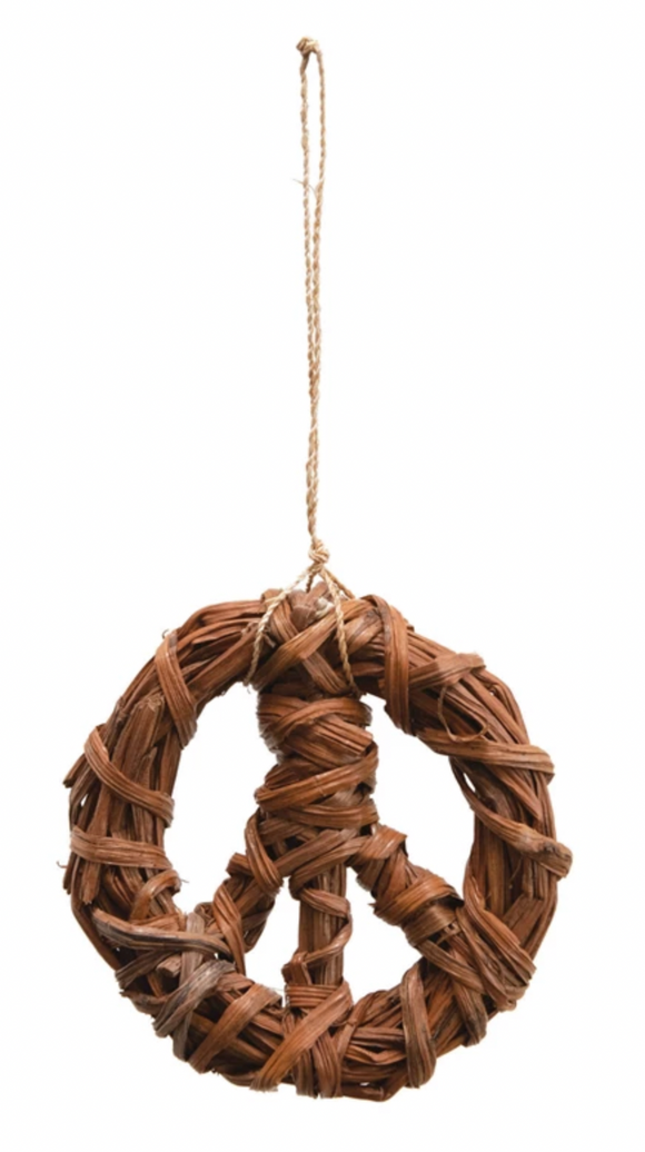 Hand-Woven Rattan Peace Sign Ornament