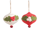 Felt Finial Ornament w/ Holly & Bell