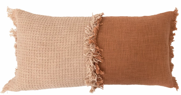 Mauve & Rust Lumbar Pillow w/ Fringe