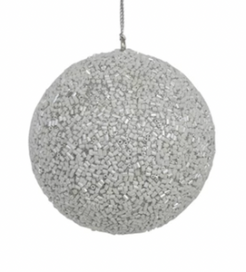 Silver & White Beaded Ball Ornament