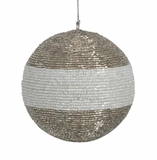 Silver & White Beaded Ball Ornament