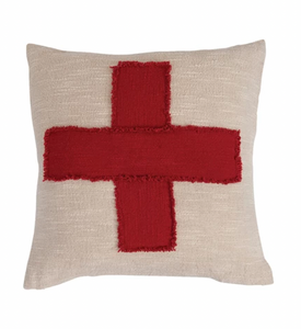 Red & White Swiss Cross Slub Pillow