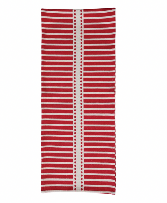 Cotton Printed Table Runner w/ Stripes & Dots