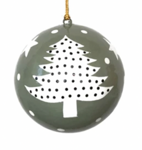 Paper Mache Ball Ornament w/ Tree & Stars