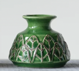 Green Embossed Stoneware Vase
