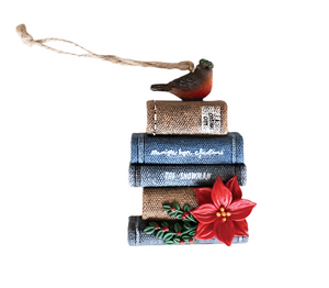 Bird w/ Bookstack & Poinsettia Ornament