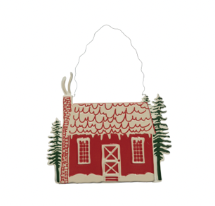 Metal Cabin Ornament w/ Trees