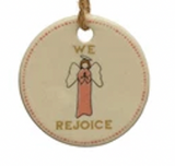 Round Stoneware Tag Ornament w/ Holiday Sentiment