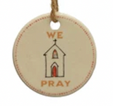 Round Stoneware Tag Ornament w/ Holiday Sentiment