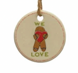 Round Stoneware Tag Ornament w/ Holiday Sentiment