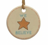 Round Stoneware Tag Ornament w/ Holiday Sentiment