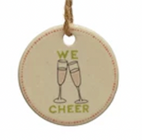 Round Stoneware Tag Ornament w/ Holiday Sentiment