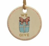 Round Stoneware Tag Ornament w/ Holiday Sentiment