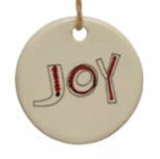 Round Stoneware Tag Ornament w/ Holiday Sentiment