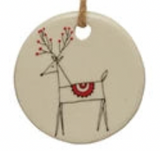 Round Stoneware Tag Ornament w/ Holiday Sentiment
