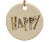 Round Stoneware Tag Ornament w/ Holiday Sentiment
