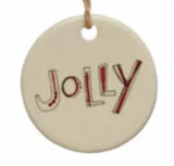 Round Stoneware Tag Ornament w/ Holiday Sentiment