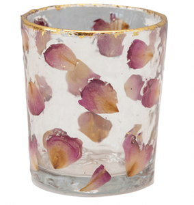 Glass Votive Holder with Rose Petals