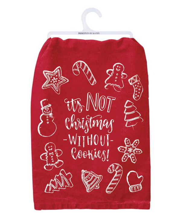 Red It's Not Christmas Without Cookies Tea Towel