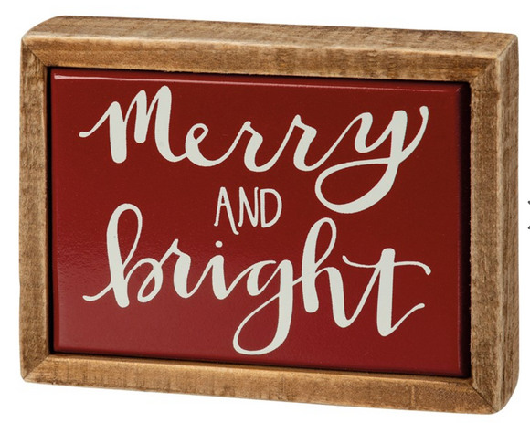 Merry & Bright Wooden Box Sign