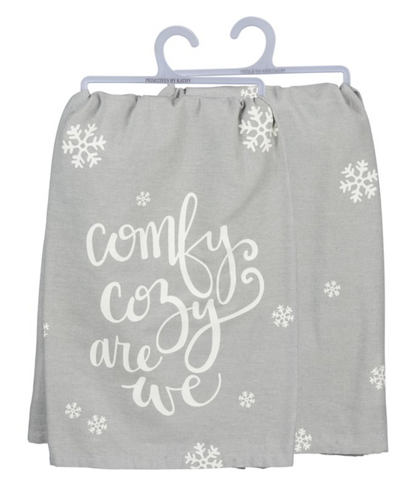 Grey Comfy Cozy Are We Tea Towel