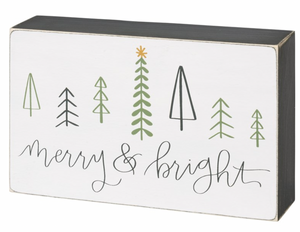 Merry And Bright Wooden Block Sign