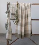 Cream & Olive Green Striped Apron w/ Pocket