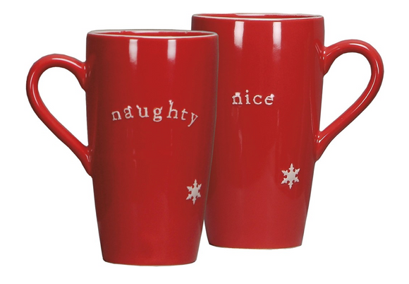 Red Stoneware Naughty/Nice Latte Mug