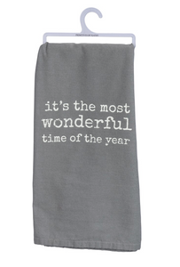 Grey "Most Wonderful Time" Tea Towel