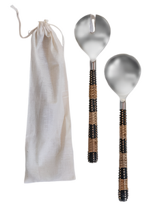 Stainless Steel Salad Server w/ Rattan Handles