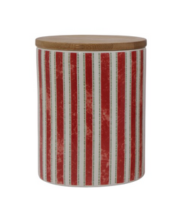 Red Ceramic Stripe Container w/ Lid