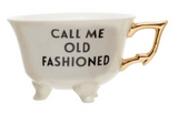 Footed Stoneware Teacup w/ Gold Electroplating
