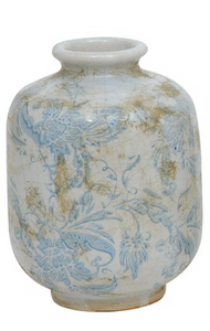 Floral Blue Printed Terra-cotta Vase