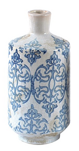 Distressed Blue Printed Terra-cotta Vase