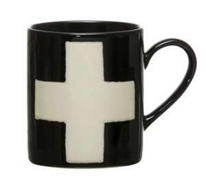 Handmade Stoneware Mug w/ Wax Relief Swiss Cross