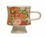 Footed Floral Stoneware Mug