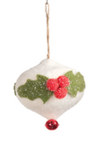 Felt Finial Ornament w/ Holly & Bell