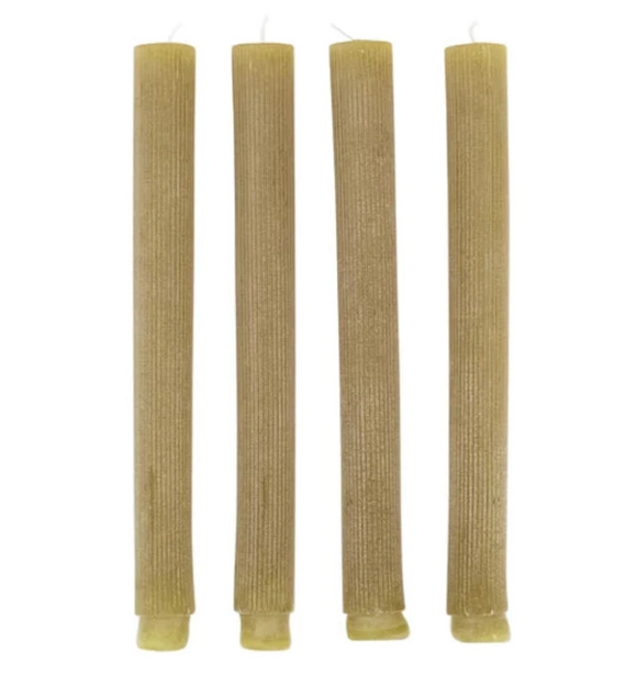 Unscented Pleated Olive Taper Candle Set