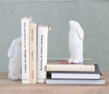Carved Marble Rabbit Bookend Set