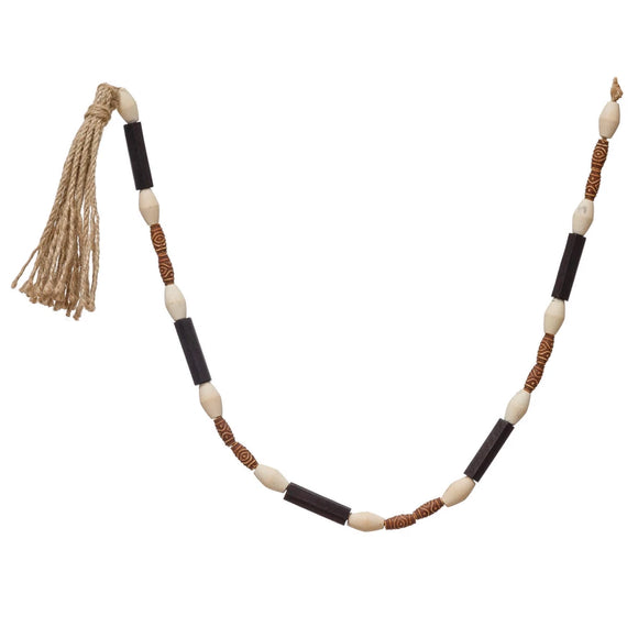 Black Paulownia Wood Bead Garland w/ Tassels