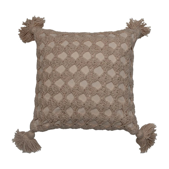 Neutral Cotton Crocheted Pillow w/ Tassels